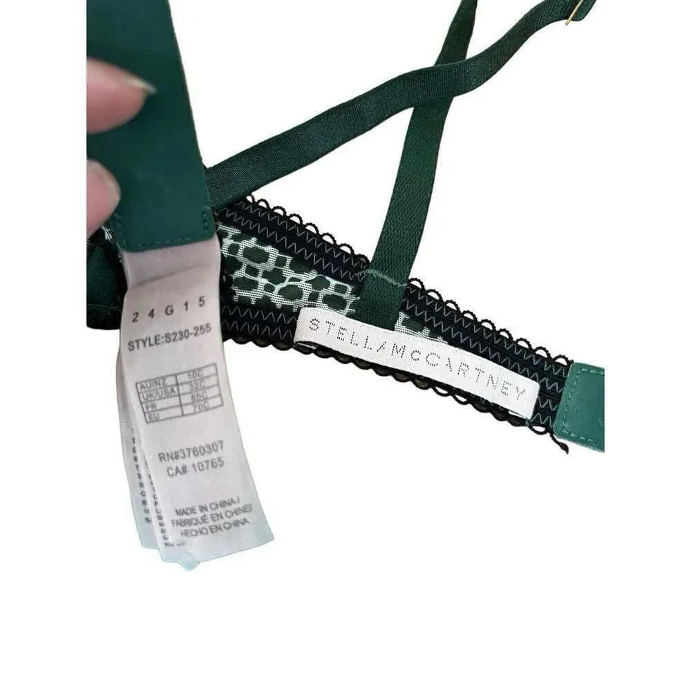STELLA McCARTNEY Intimates Black Lace Bra Green Cup Underwire S230-255 32C NWOT